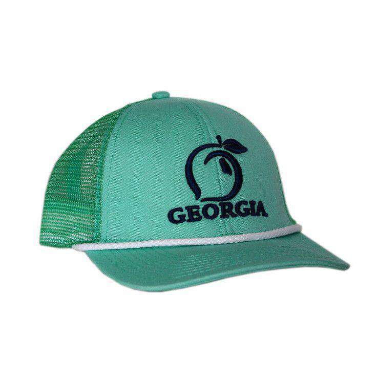 Georgia Mesh Back Hat in Mint with Navy by Peach State Pride - Country Club Prep