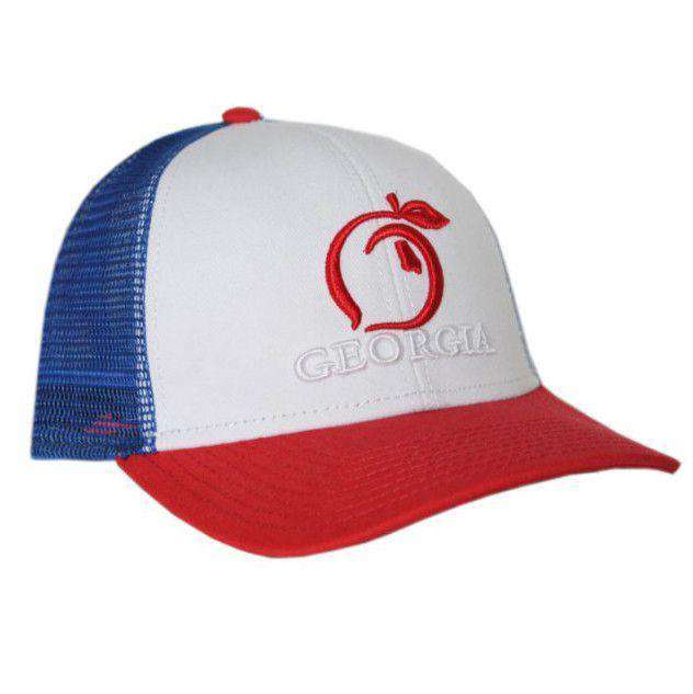 Georgia Mesh Back Hat in Red, White, & Blue by Peach State Pride - Country Club Prep