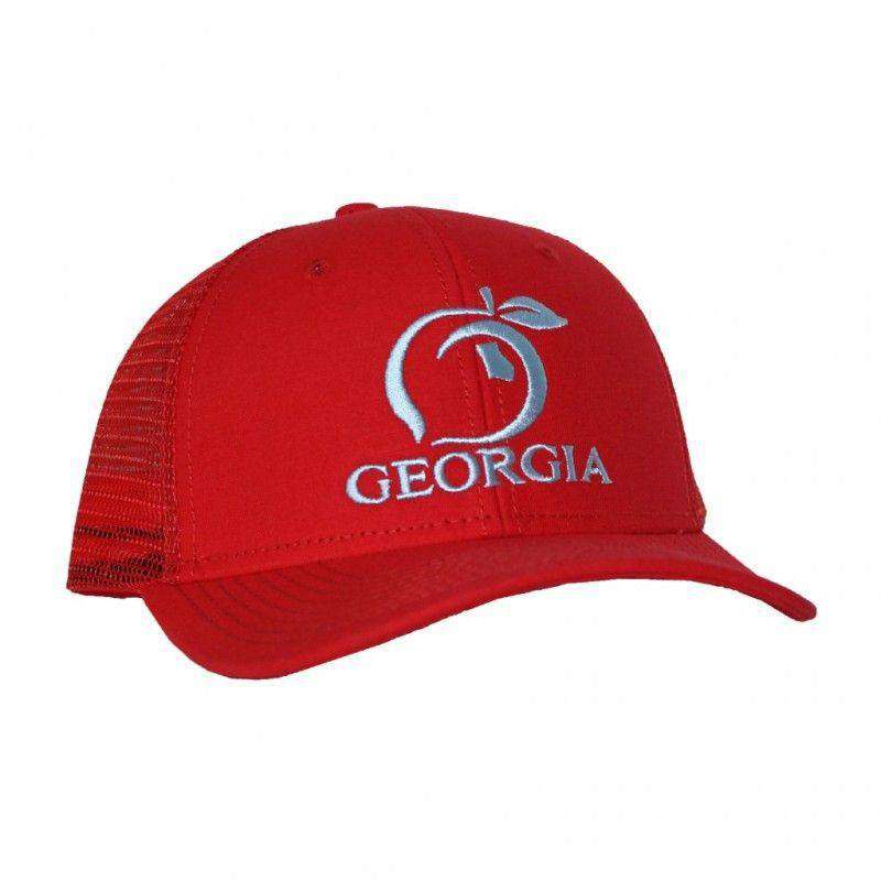 Georgia Mesh Back Hat in Red with Ice Blue by Peach State Pride - Country Club Prep