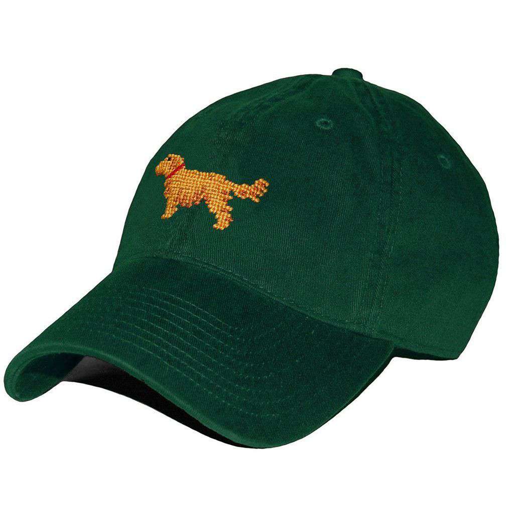 Golden Retriever Needlepoint Hat in Hunter Green by Smathers & Branson - Country Club Prep