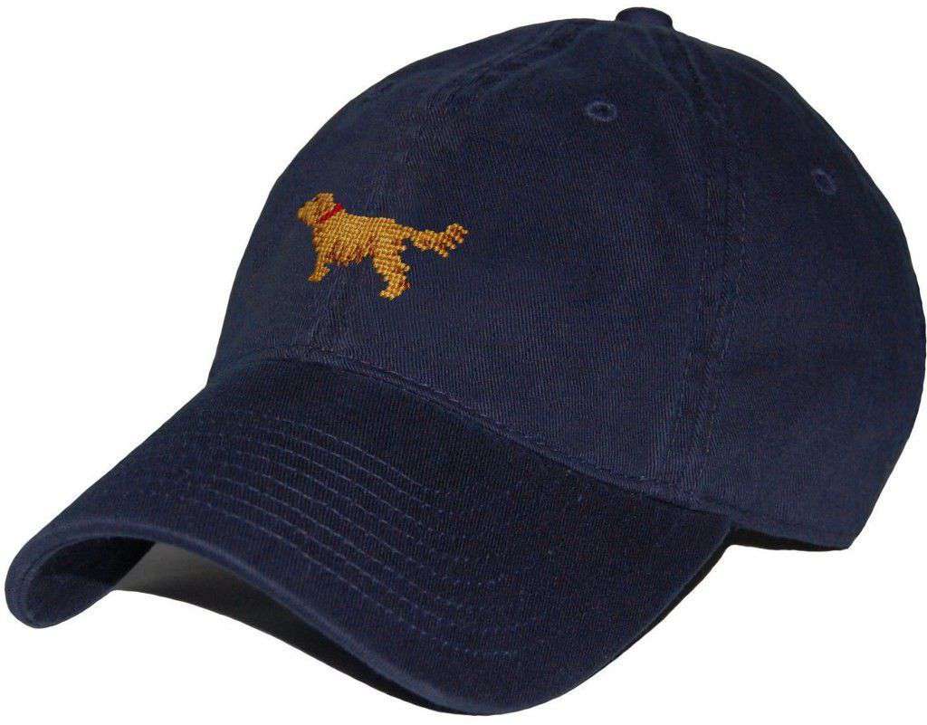 Golden Retriever Needlepoint Hat in Navy by Smathers & Branson - Country Club Prep