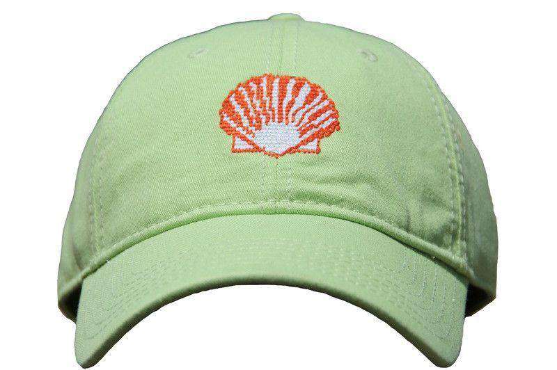 Green Hat with Needlepoint Scallop Shell by Harding Lane - Country Club Prep