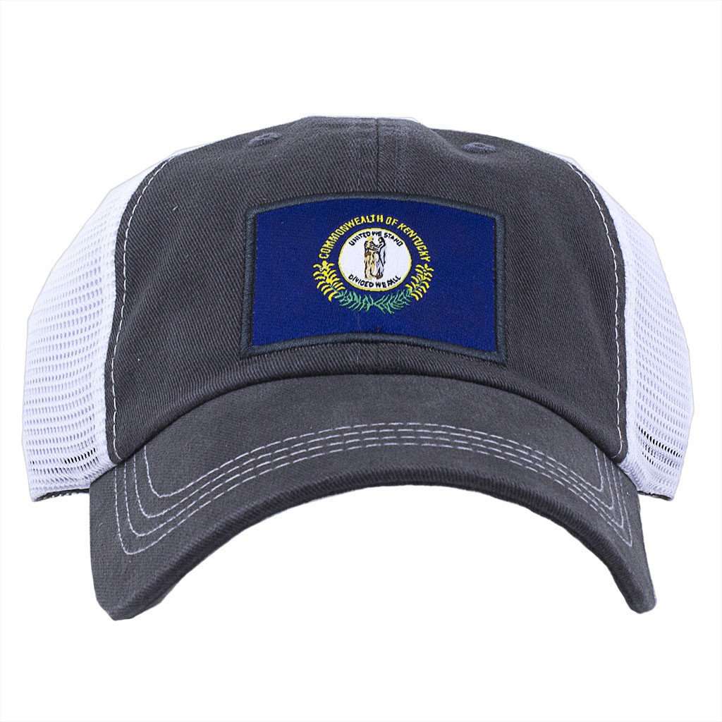 Kentucky Flag Trucker Hat in Charcoal by State Traditions - Country Club Prep