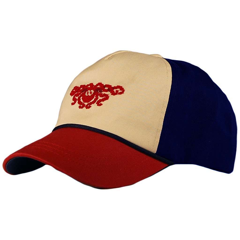 Kraken Needlepoint Hat in Red, Ivory and Navy by Smathers & Branson - Country Club Prep