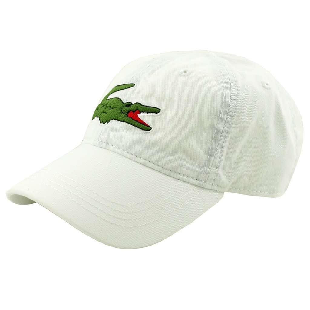 Large Croc Gabardine Cap in White by Lacoste - Country Club Prep