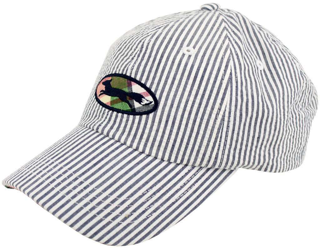 Longshanks Logo Hat in Navy Seersucker by Country Club Prep - Country Club Prep