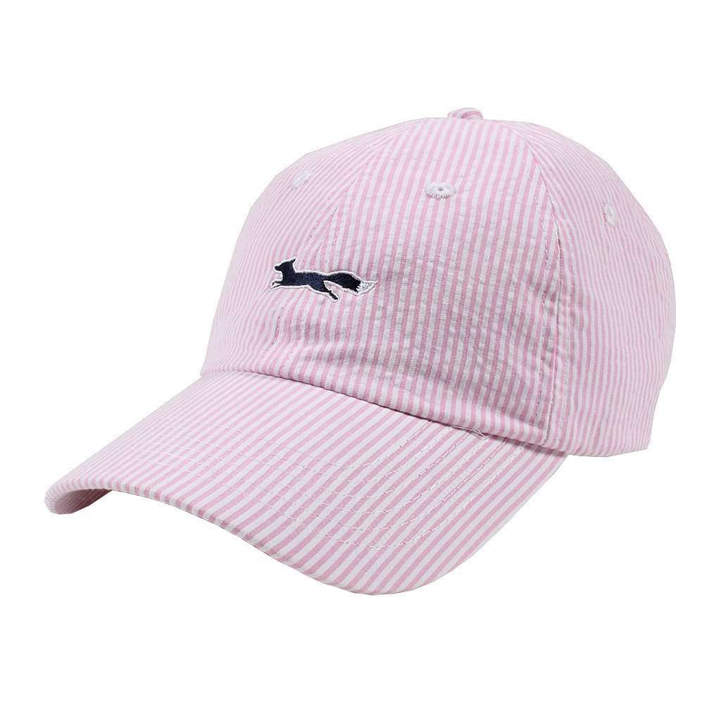 Longshanks Logo Hat in Pink Seersucker by Country Club Prep - Country Club Prep