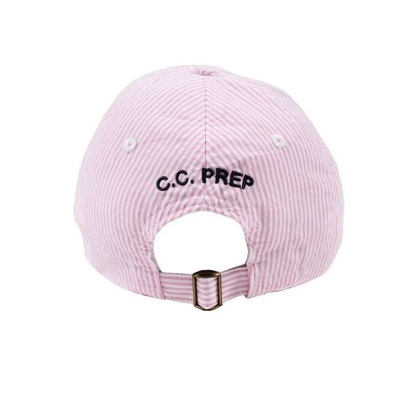 Longshanks Logo Hat in Pink Seersucker by Country Club Prep - Country Club Prep