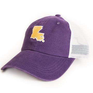 Louisiana Baton Rouge Gameday Trucker Hat in Purple by State Traditions - Country Club Prep