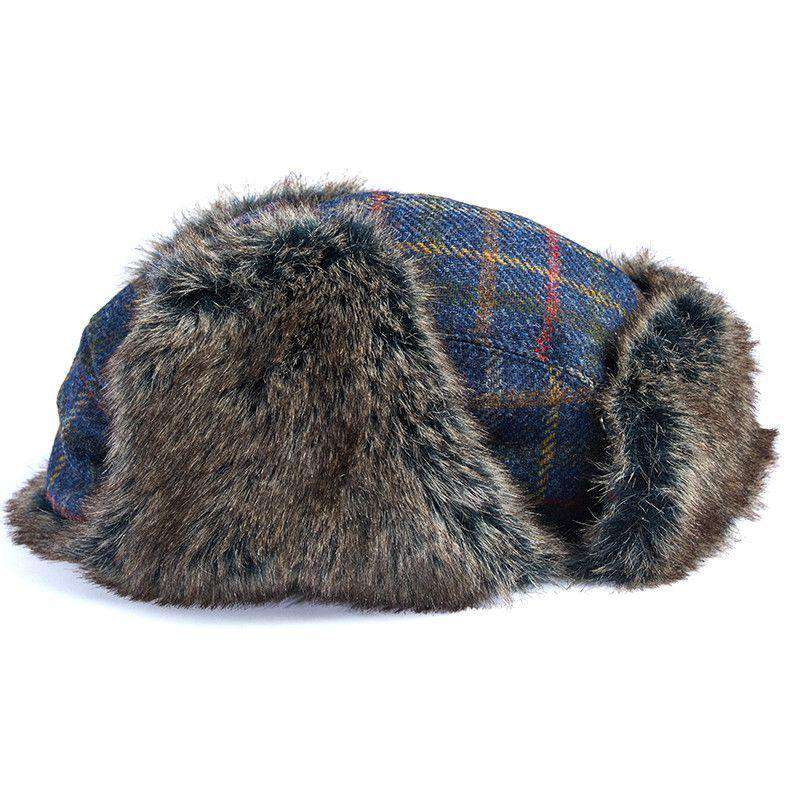 Medway Tweed Trapper Hat in Navy Bright Plaid by Barbour - Country Club Prep