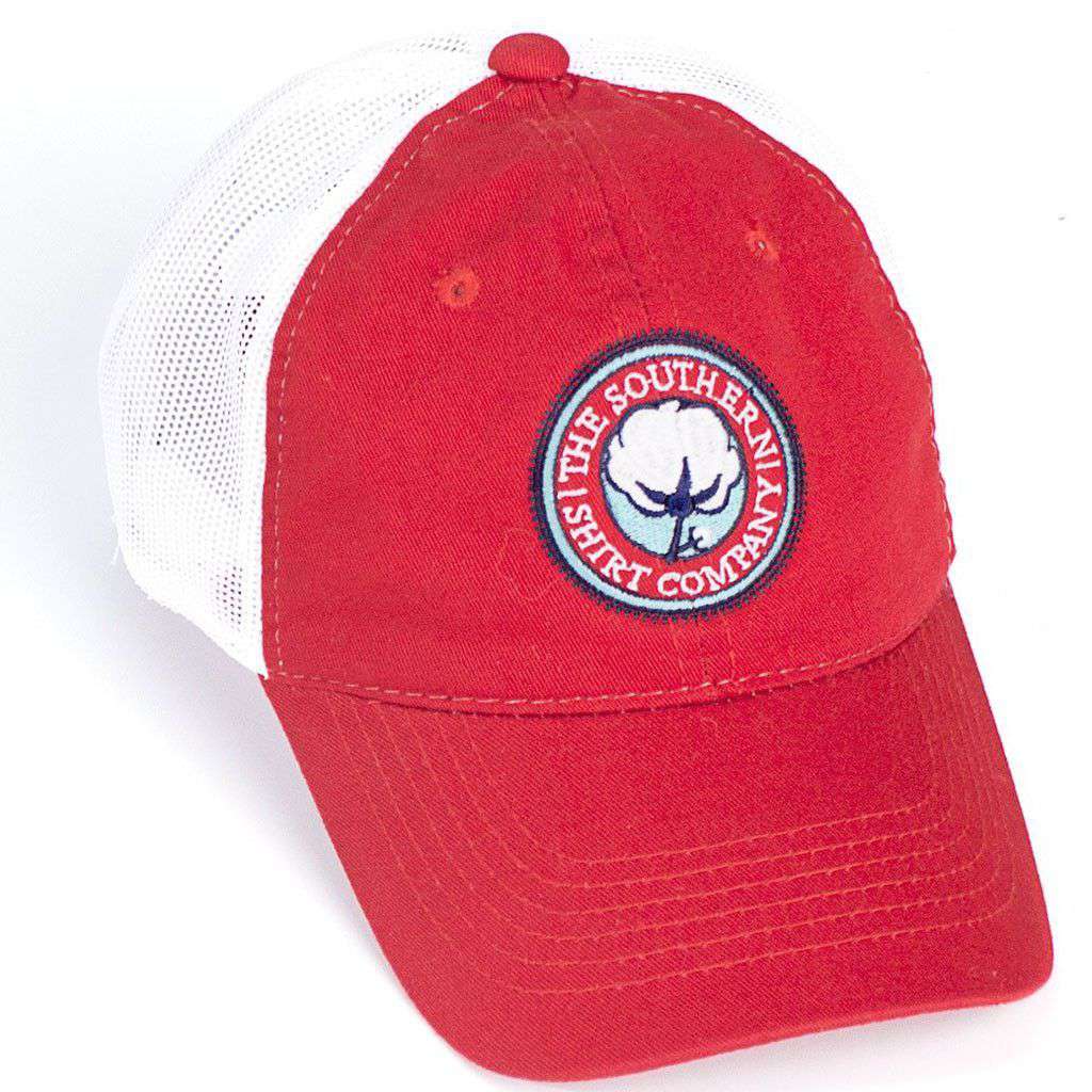 Mesh Back Logo Hat in Red by The Southern Shirt Co. - Country Club Prep