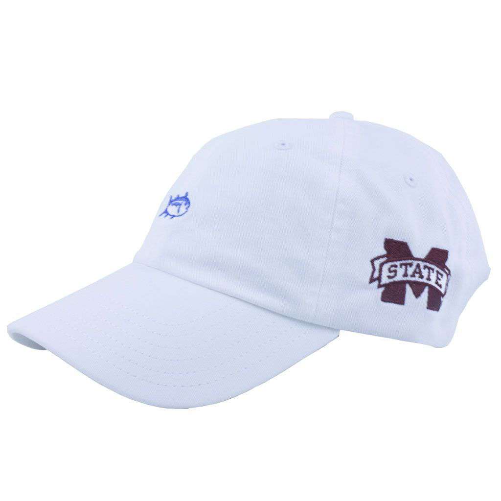 Mississippi State Collegiate Skipjack Hat in White by Southern Tide - Country Club Prep