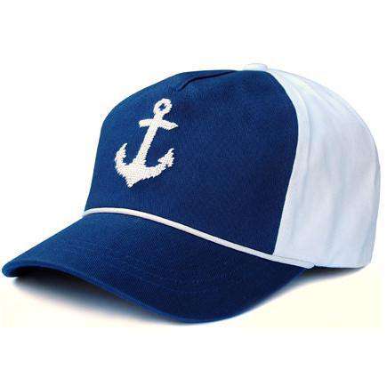 Needlepoint Anchor Rope Snapback Hat in Navy and White by Smathers & Branson - Country Club Prep