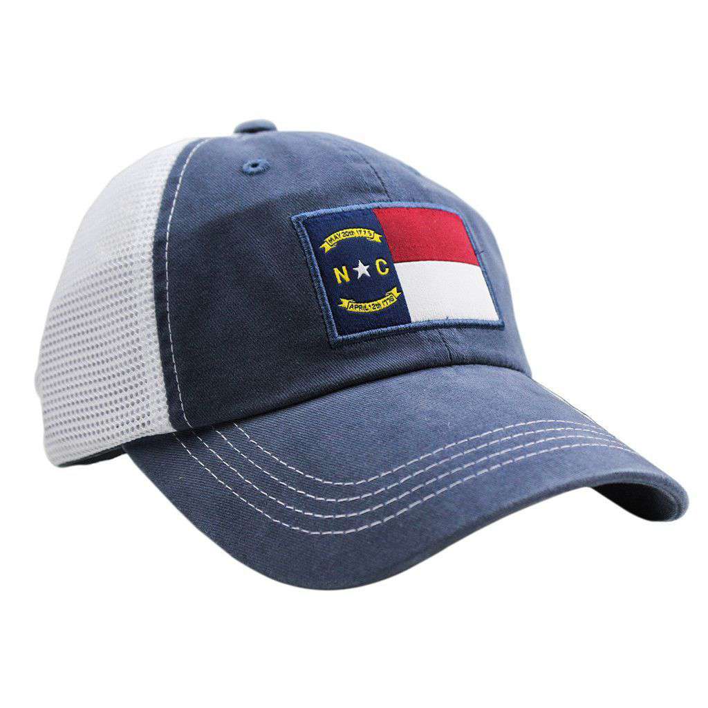 North Carolina Flag Trucker Hat in Navy by State Traditions - Country Club Prep