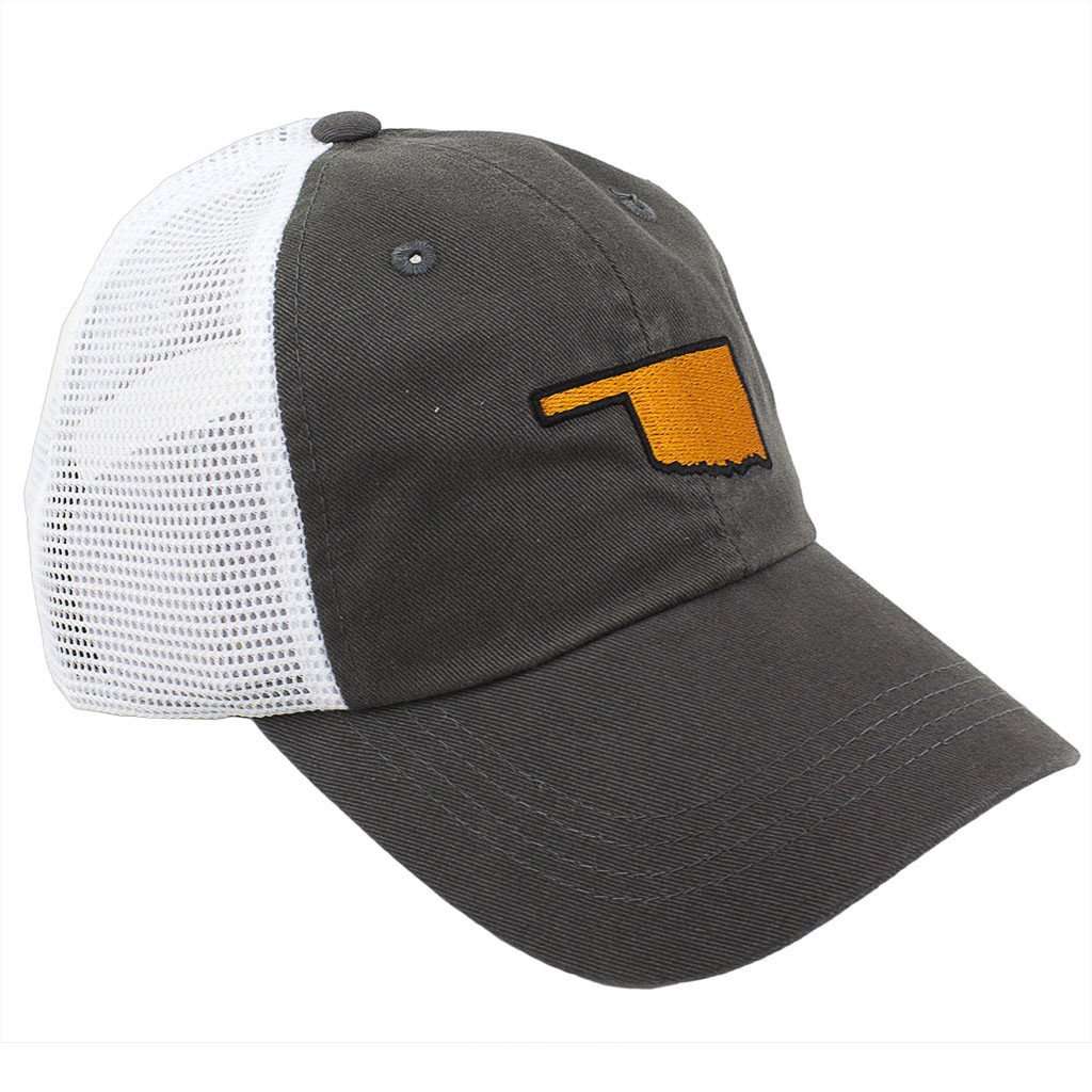 Oklahoma Stillwater Gameday Trucker Hat in Grey by State Traditions - Country Club Prep