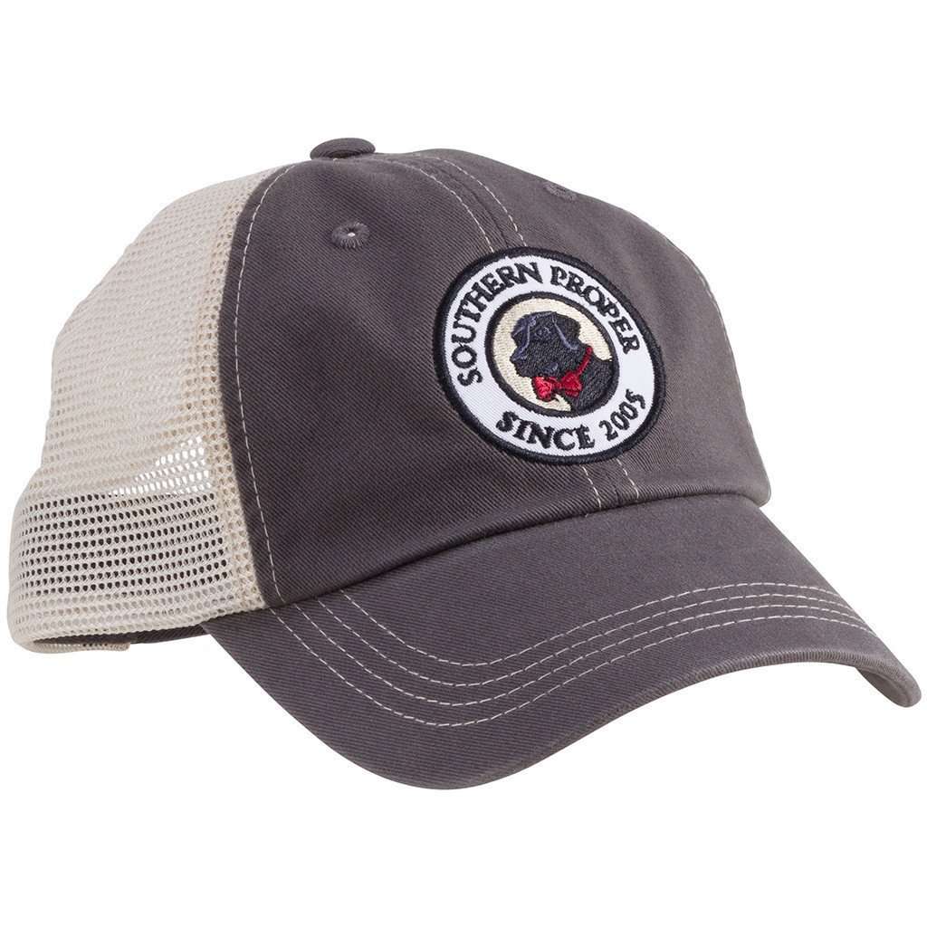 Original Logo Patch Trucker Hat in Graphite by Southern Proper - Country Club Prep