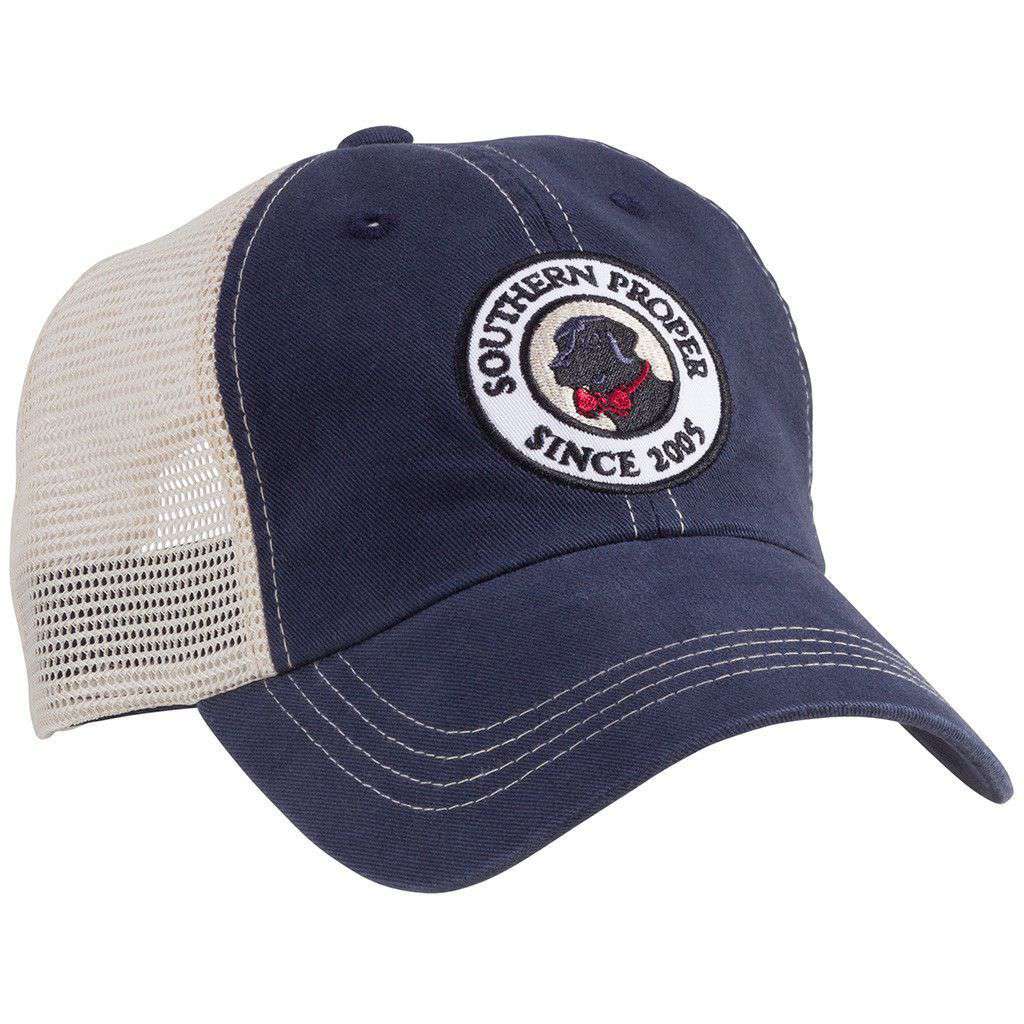 Original Logo Patch Trucker Hat in Navy by Southern Proper - Country Club Prep