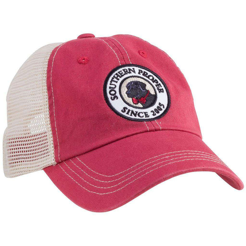 Original Logo Patch Trucker Hat in Red by Southern Proper - Country Club Prep