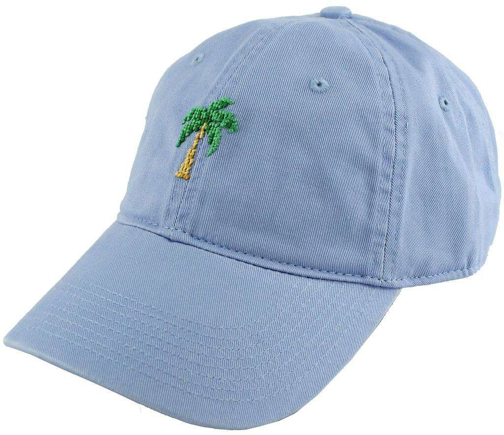 Palm Tree Needlepoint Hat in Sky Blue by Smathers & Branson - Country Club Prep