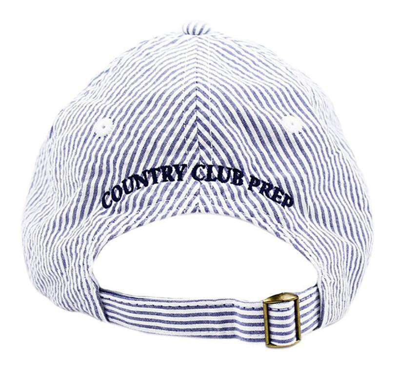 Patriotic Longshanks Logo Hat in Blue Seersucker by Country Club Prep - Country Club Prep