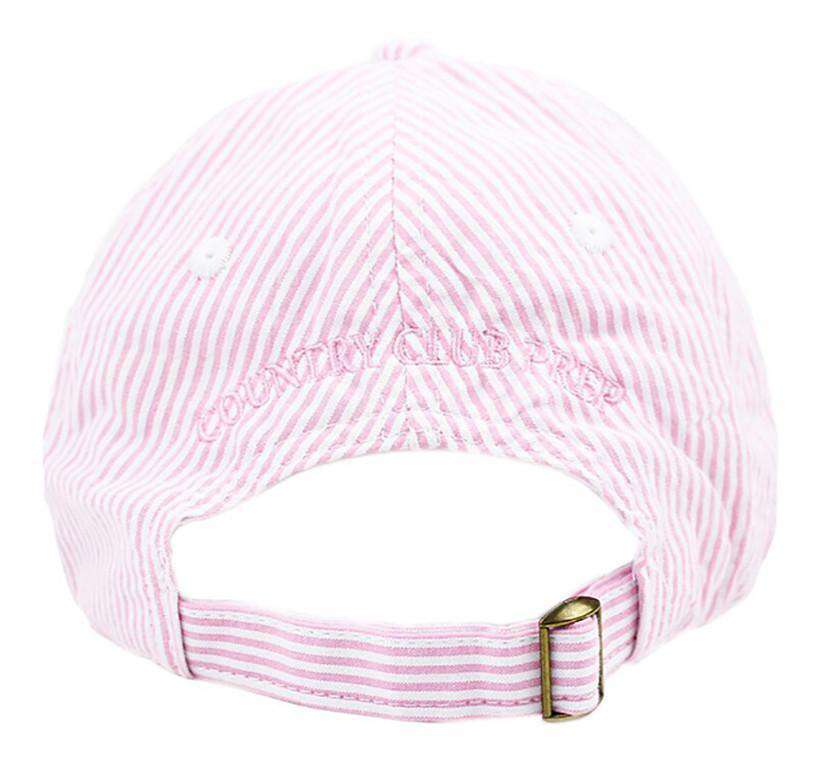 Patriotic Longshanks Logo Hat in Pink Seersucker by Country Club Prep - Country Club Prep