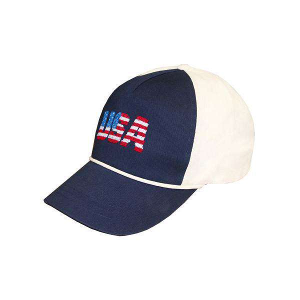 Patriotic USA Needlepoint Rope Snapback Hat in Navy and White by Smathers & Branson - Country Club Prep