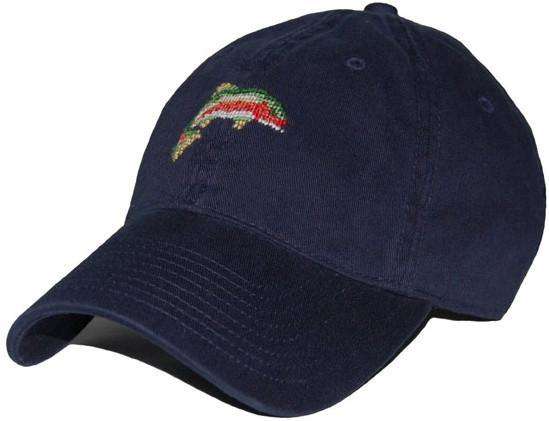 Rainbow Trout Needlepoint Hat in Navy by Smathers & Branson - Country Club Prep