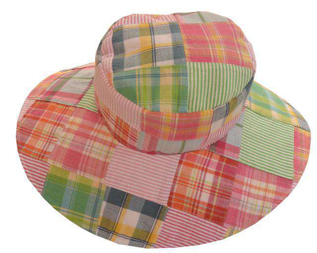 Reversible Sun Hat in Sea Island Madras Plaid Patchwork and Pink Seersucker by Just Madras - Country Club Prep