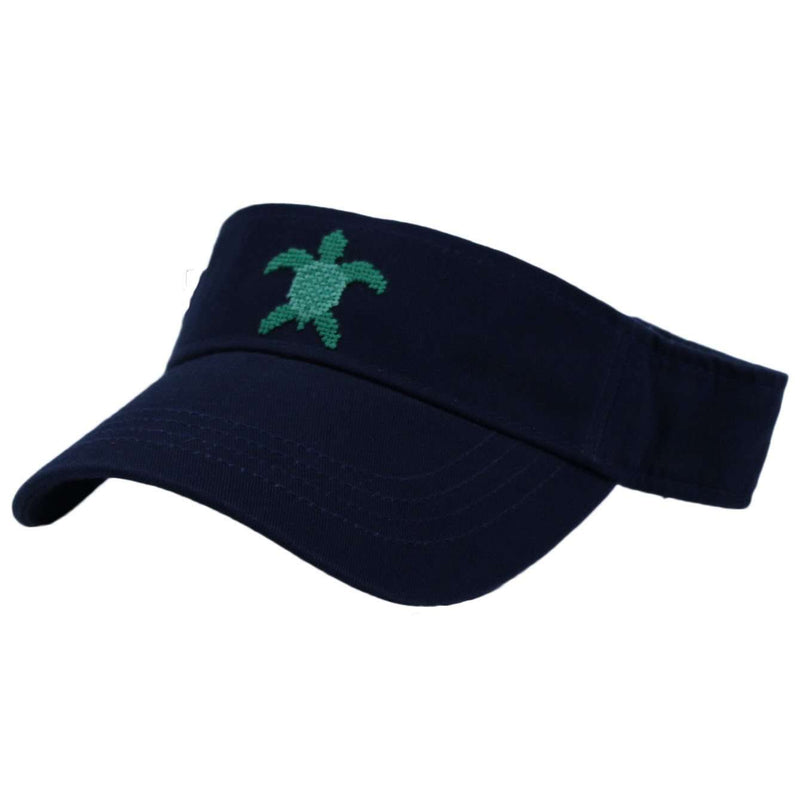 Sea Turtle Needlepoint Visor in Navy by Smathers & Branson - Country Club Prep