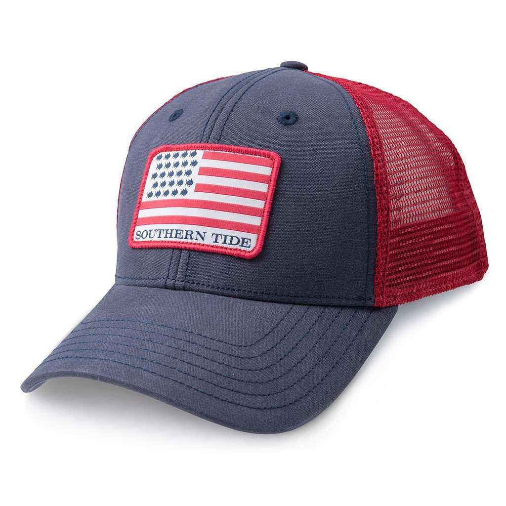Skipjack Flag Trucker Hat in Navy by Southern Tide - Country Club Prep
