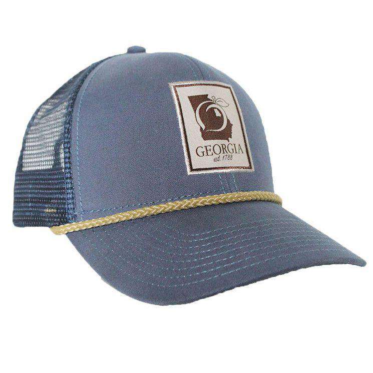 State Patch Mesh Back Rope Hat in Breaker Blue by Peach State Pride - Country Club Prep