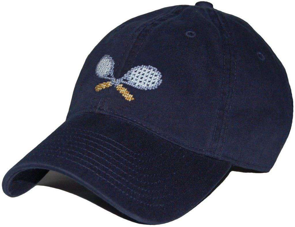 Tennis Racquets Needlepoint Hat in Navy by Smathers & Branson - Country Club Prep