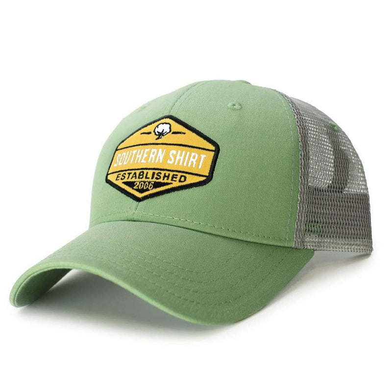 Trademark Badge Mesh Back Trucker Hat in Grasshopper and Steel by The Southern Shirt Co. - Country Club Prep