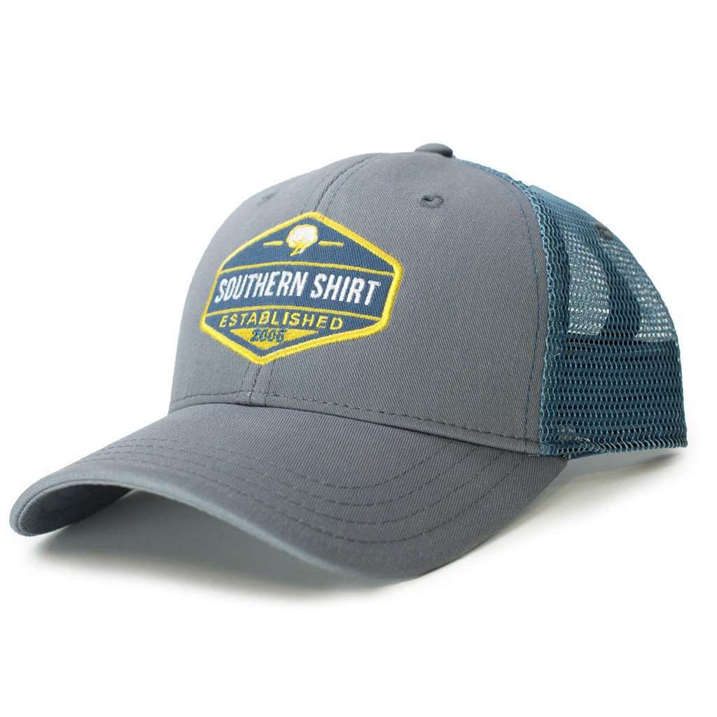 Trademark Badge Mesh Hat in Metal & Slate by The Southern Shirt Co. - Country Club Prep