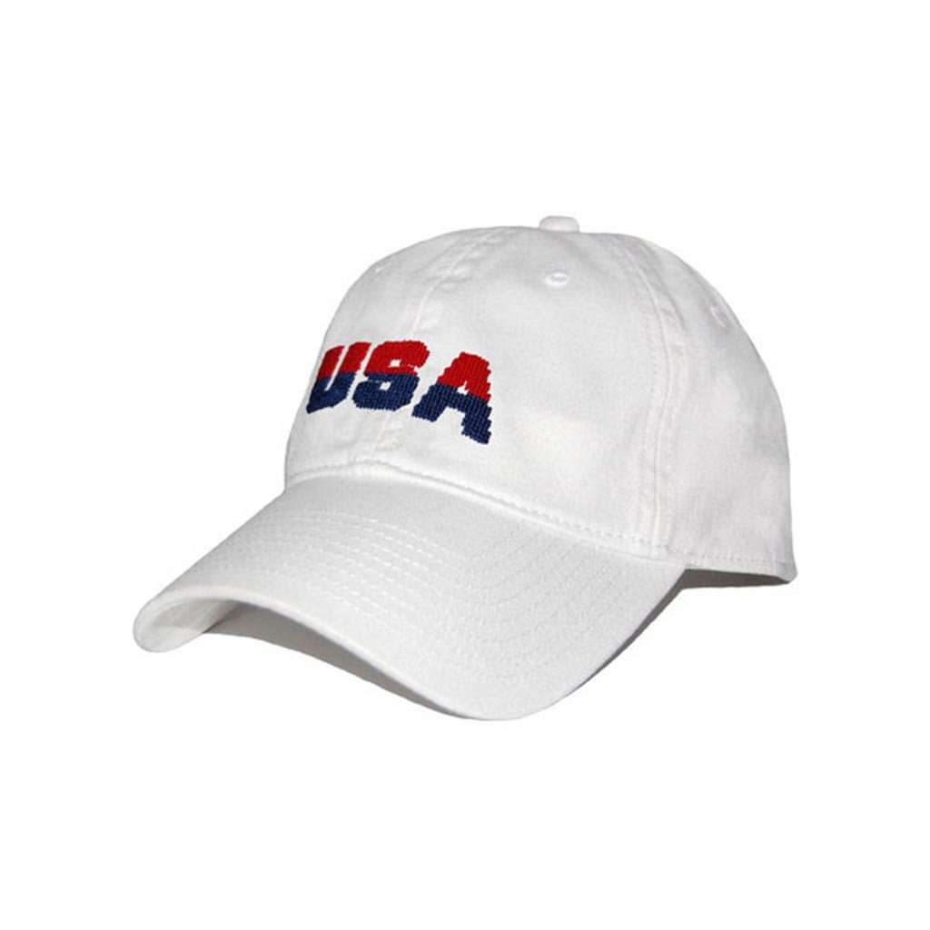 USA Needlepoint Hat in White by Smathers & Branson - Country Club Prep