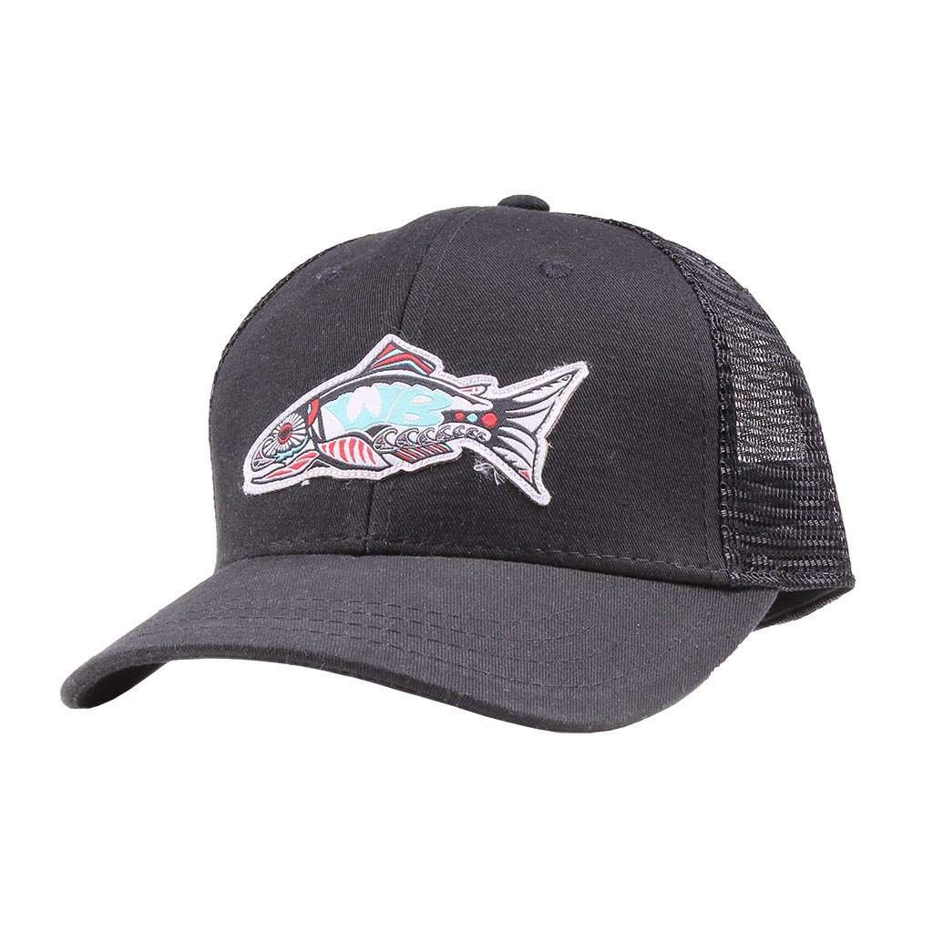 Wake n Bait Trucker Hat in Black by Waters Bluff - Country Club Prep