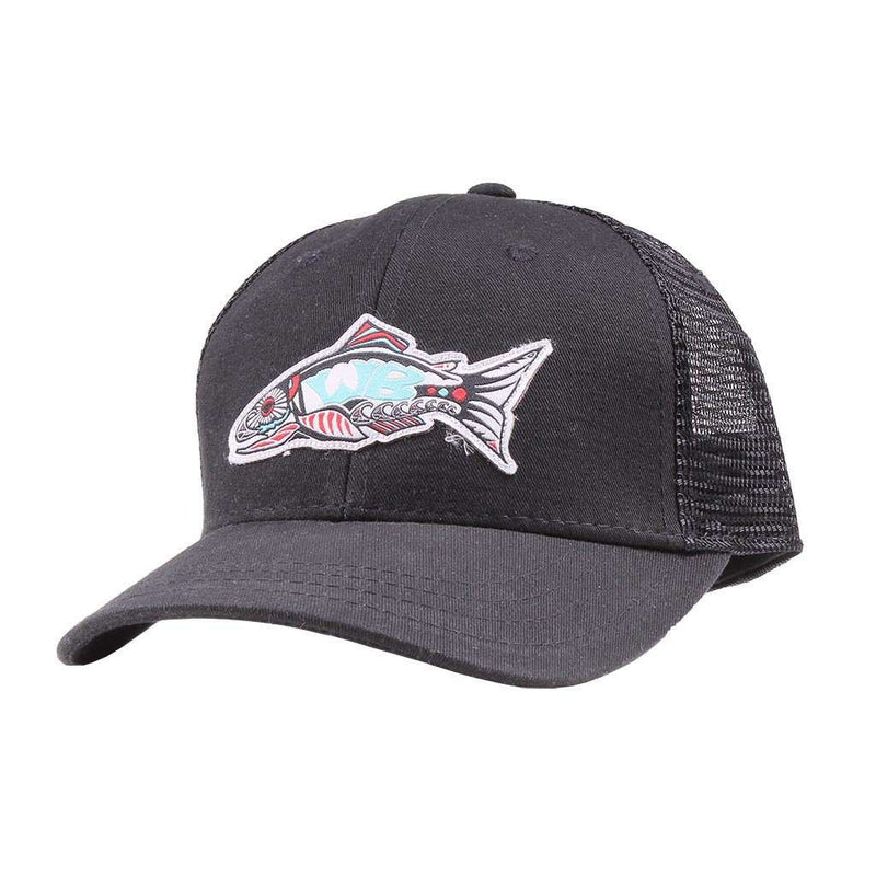 Wake n Bait Trucker Hat in Black by Waters Bluff - Country Club Prep