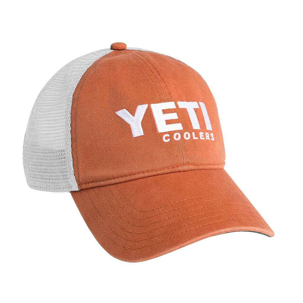 Washed Low-Pro Trucker Hat in Burnt Orange and White by YETI - Country Club Prep