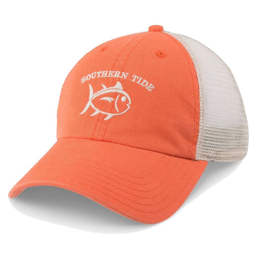 Washed Skipjack Trucker Hat in Orange by Southern Tide - Country Club Prep