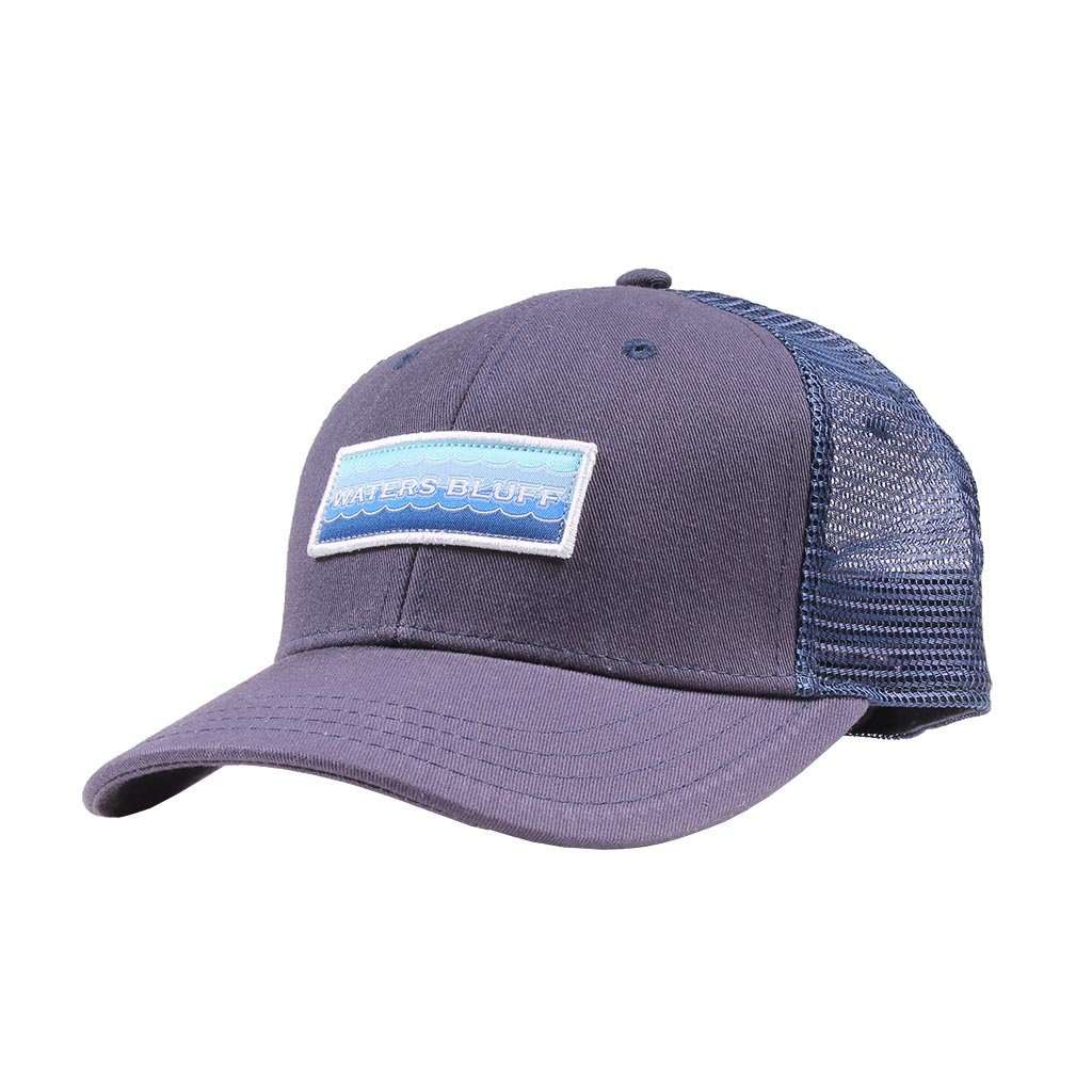 Wave Logo Trucker Hat in Navy by Waters Bluff - Country Club Prep
