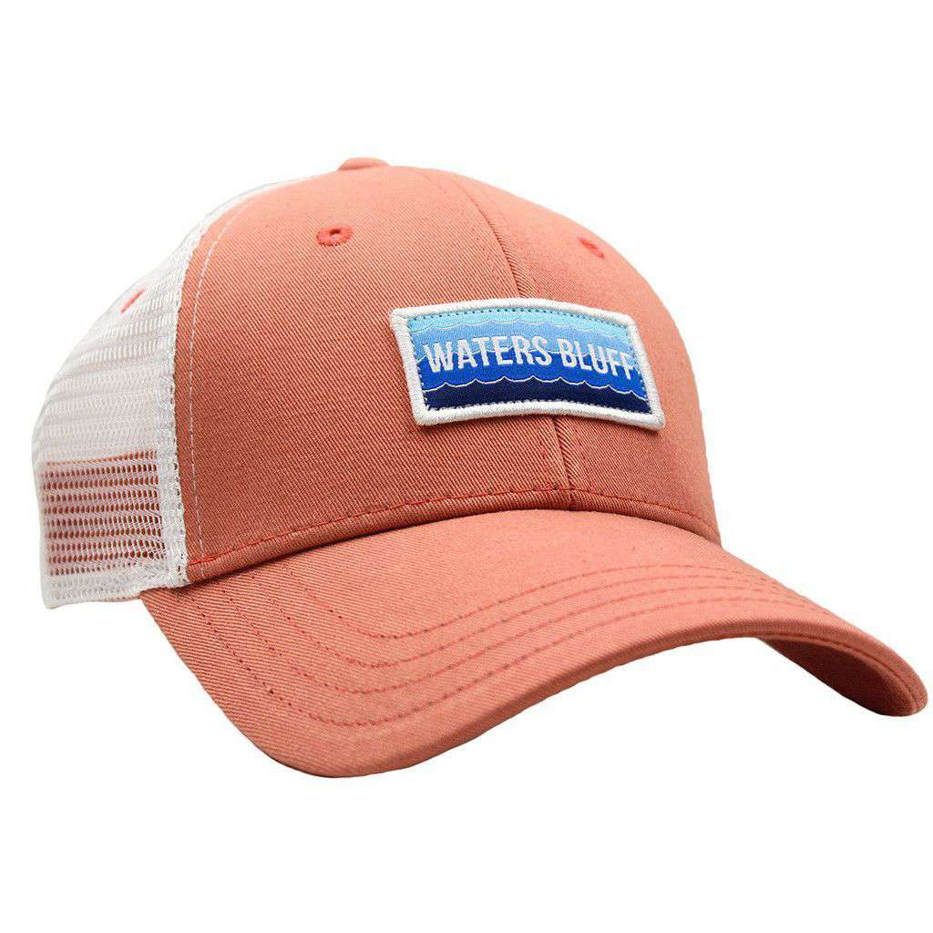 Wave Trucker Hat in Salmon Red & White by Waters Bluff - Country Club Prep
