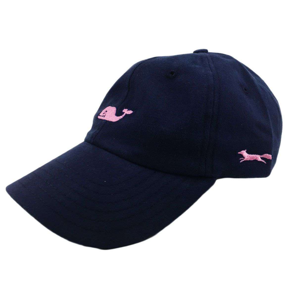 Whale Logo Baseball Hat in Blue Blazer w/ Pink Longshanks by Vineyard Vines - Country Club Prep
