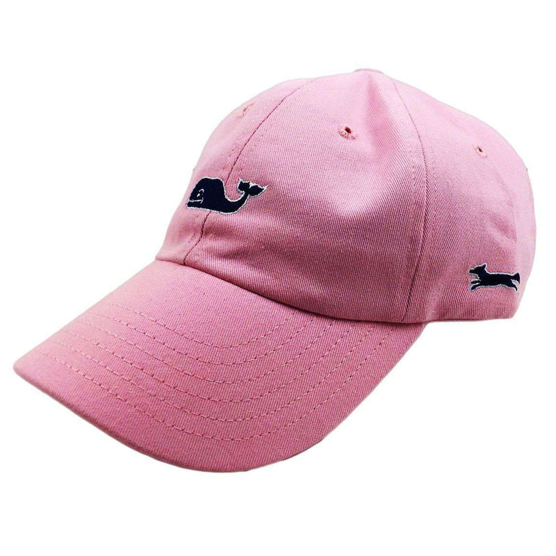 Whale Logo Baseball Hat in Flamingo Pink w/ Navy Longshanks by Vineyard Vines - Country Club Prep