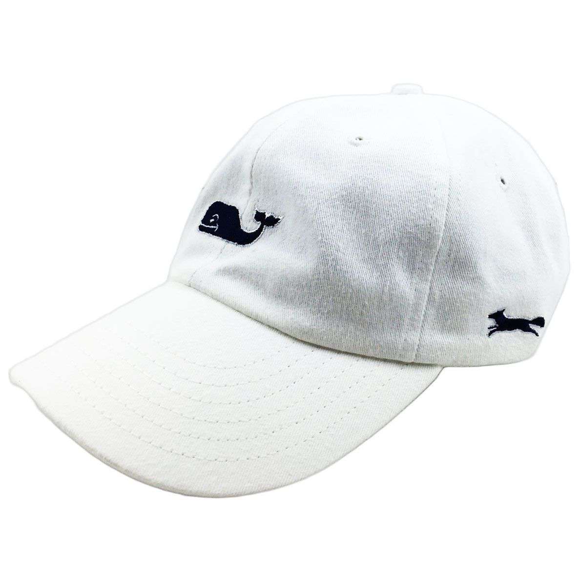 Vineyard Vines Whale Logo Baseball Hat in White w/ Navy Longshanks