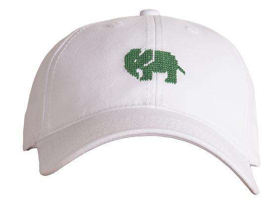 White Hat with Needlepoint Elephant by Harding-Lane - Country Club Prep