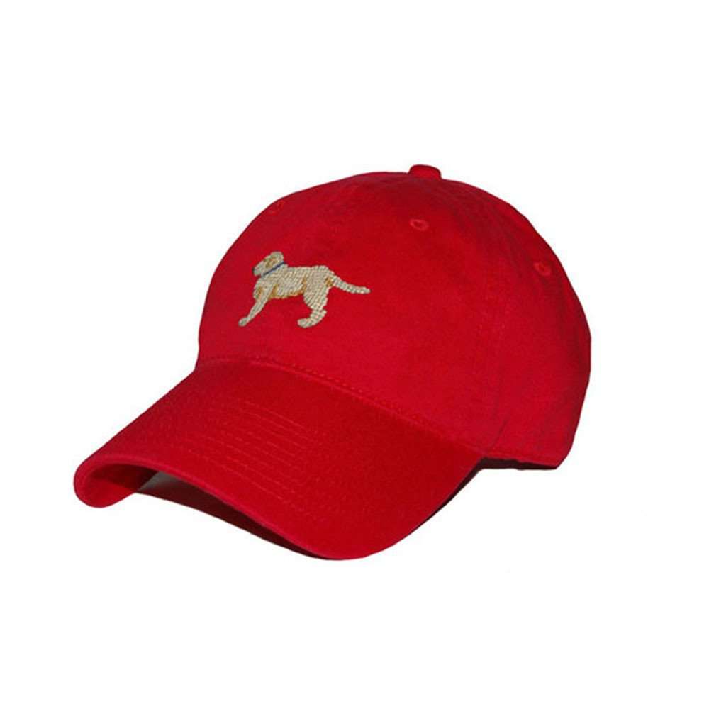 Yellow Lab Needlepoint Hat in Red by Smathers & Branson - Country Club Prep