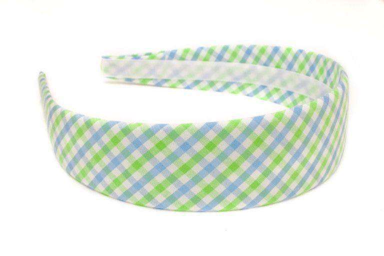 Cornflower & Mint Green Tattersall Headband in Green and Blue by High Cotton - Country Club Prep