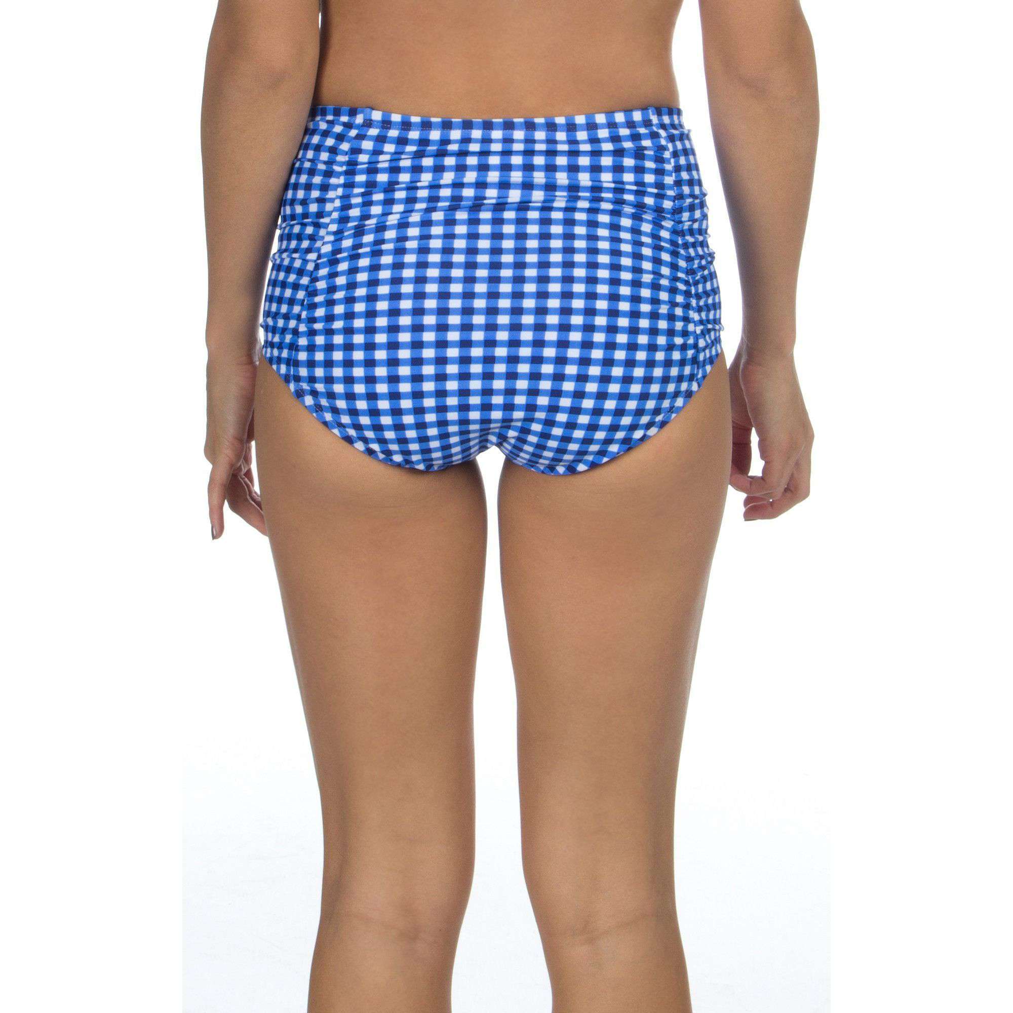 Gingham High-Waisted Bikini Bottom in Navy by Lauren James - Country Club Prep