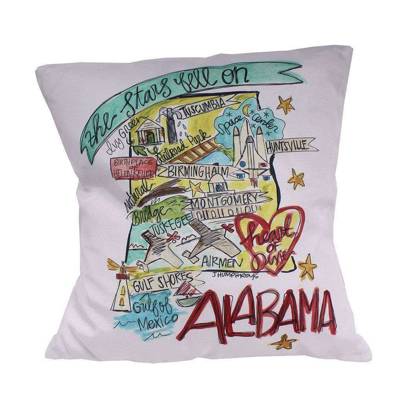 Alabama Roadmap Duck Cloth and Burlap Pillow by Southern Roots - Country Club Prep