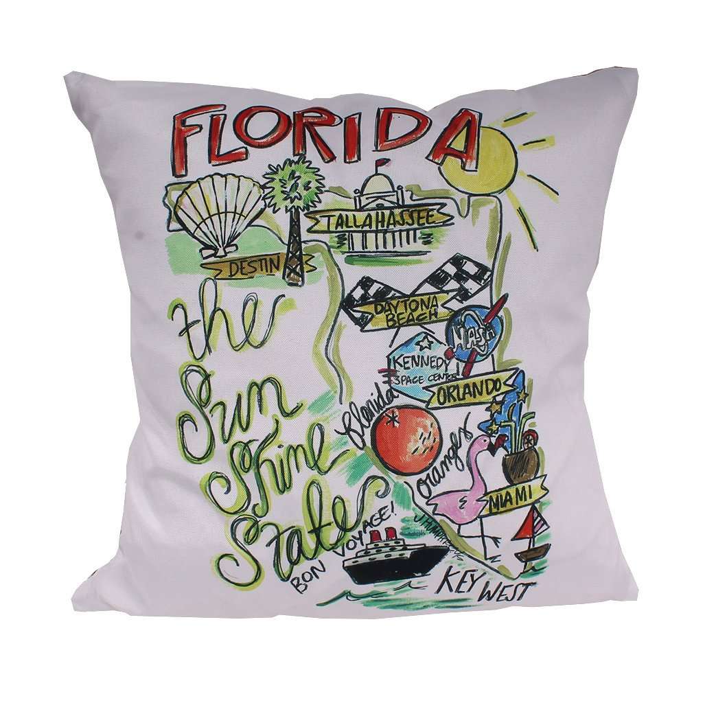 Florida Roadmap Duck Cloth and Burlap Pillow by Southern Roots - Country Club Prep